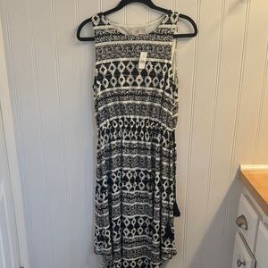 LOFT Black and White Geometric High Low Dress